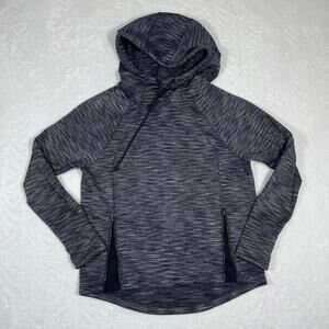 Athleta Space Dye Hoodie Funnel Neck Thumbholes Women's S Black Sportwear